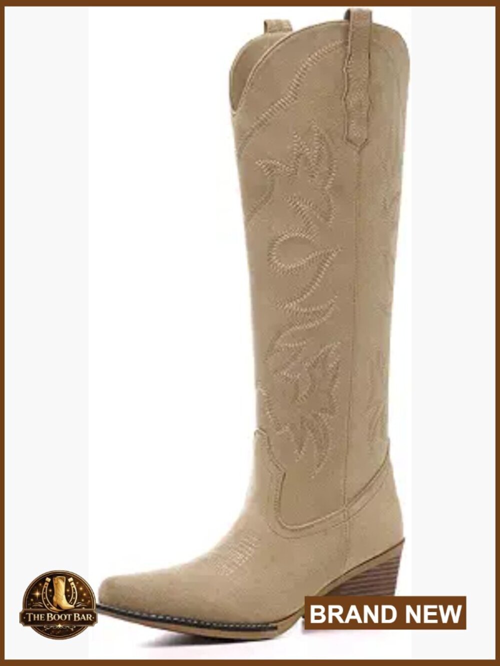 Knee High Cowgirl Boots with Snip Toe Chunky Heel Embroidered Western Boots